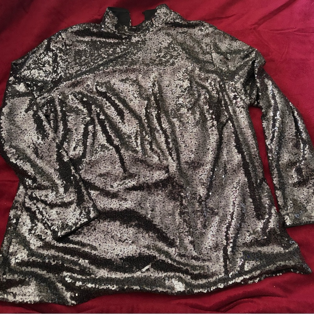 Lane Bryant Sequin Black Mockneck Top NWT - Picture 2 of 6
